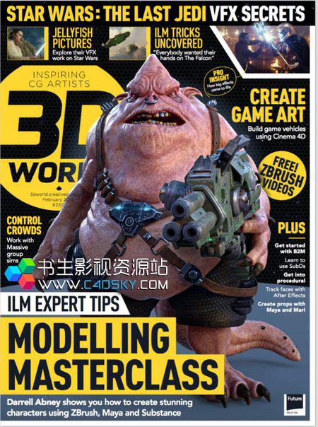 CG电子杂志3D World February 2018,学习Cinema 4D制作概念游戏车辆，三维外星人海盗角色