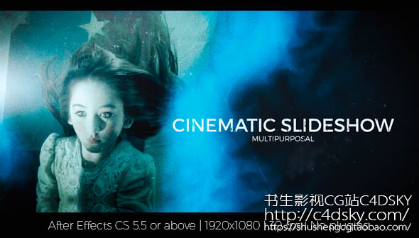 AE模板-大气电影幻灯片水墨烟雾遮罩图片婚礼视频片头模板Cinematic Slideshow免费下载