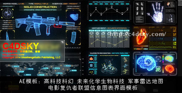 AE模板：高科技科幻未来化学生物科技军事雷达信息图表界面模板 第七季