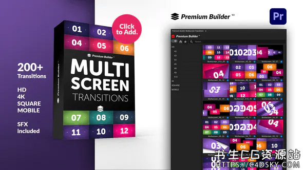 PR脚本-200个多屏幕动态分屏平滑故障失真变焦转场模板Multiscreen Transitions for Premiere Pro