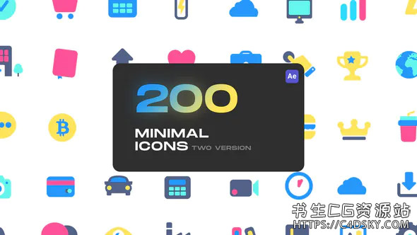 AE脚本-200个迷你可爱应用程序APP聊天表情符号实用图标动画 Cute Minimal Icons