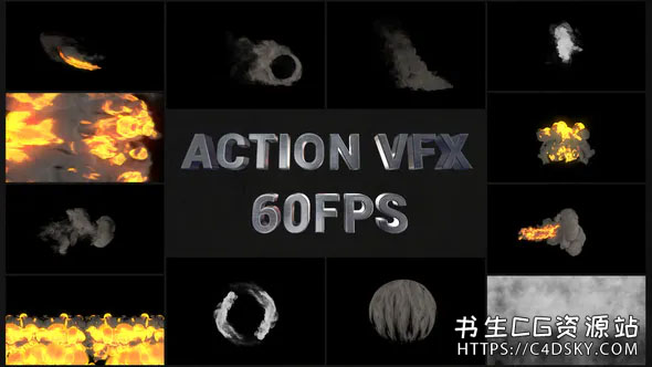 AE模板+中文汉化版FCPX插件-12种动作特效烟雾风火轮喷射动画视觉效果VFX特效合成元素