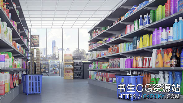 C4D模型-水果蔬菜推车牛奶饮料超市相关三维模型CGAXIS – Supermarket Collection for Cinema 4D