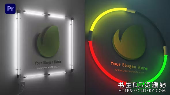 优雅三维霓虹灯发光灯管企业标志片头开场PR模板Neon Logo | Premiere Version