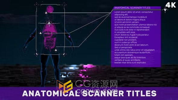 AE模板-3D解剖主题场景解剖扫描仪注释标题HUD UI粒子动画