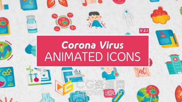 Corona Virus Icons关于医疗保健医学解说员视频肺部感染病毒图标动画64款-AE模板