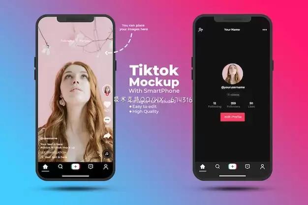 Tiktok界面手机屏幕展示样机[psd]插图