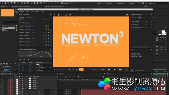 中文汉化版-AE牛顿动力学插件Motion Boutique Newton 3.3 CC 2014 – 2020 Win版 + 视频教程