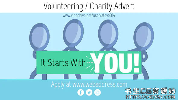 AE模板-创意卡通火柴人义工筹款慈善活动志愿者招募广告Volunteer Fundraising Advert / NGO Charity Campaign