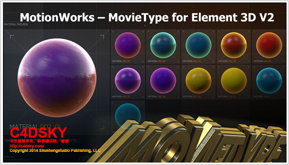 AE超酷E3D文字运动材质包MotionWorks – Movietype for Element 3d V2