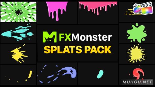 Splats Pack  五颜六色液体飞溅形状的FCPX/Motion视频模板插图