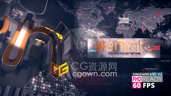 AE模板-E3D插件制作高科技世界地图LOGO动画新闻开播视频片头