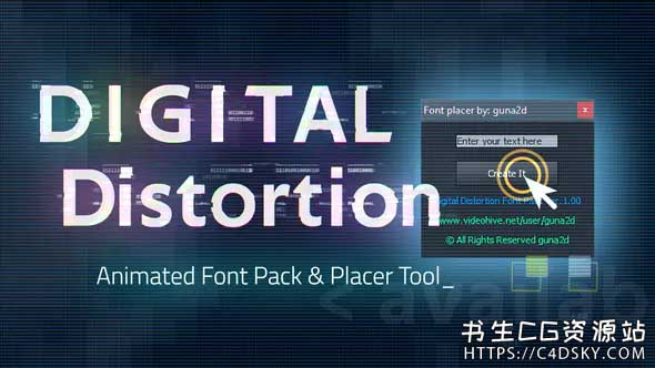 中文汉化版AE脚本-一键生成酷炫高科技数字失真字母数字字体动画Digital Distortion Animated Font Pack with Tool