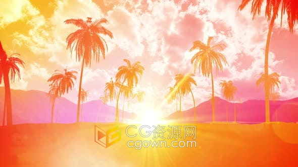 视频素材-五颜六色棕榈树夏季风景背景VJ素材