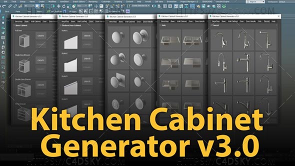 3DS MAX插件-厨房模型生成预设插件Kitchen Cabinet Generator v3.0 for 3ds Max 2016-2022