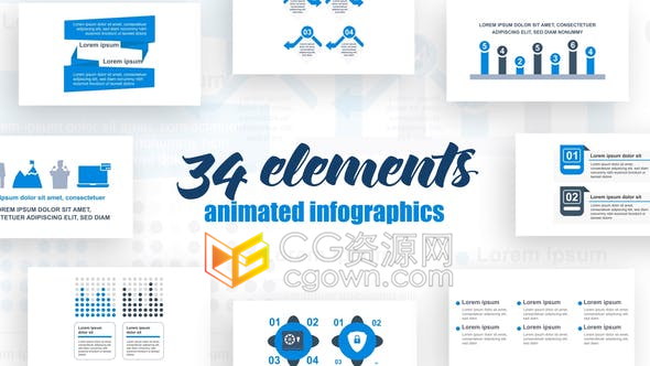 AE模板分析企业信息图表34种效果公司项目合作推广工作流图形动画