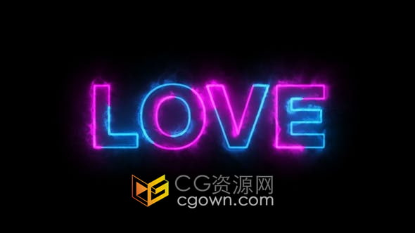 视频素材-七彩火焰霓虹灯Love文字叠加带Alpha透明通道