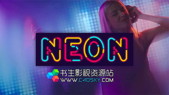 霓虹灯字母路径生长文字动画-AE模板下载 Neon Alphabet