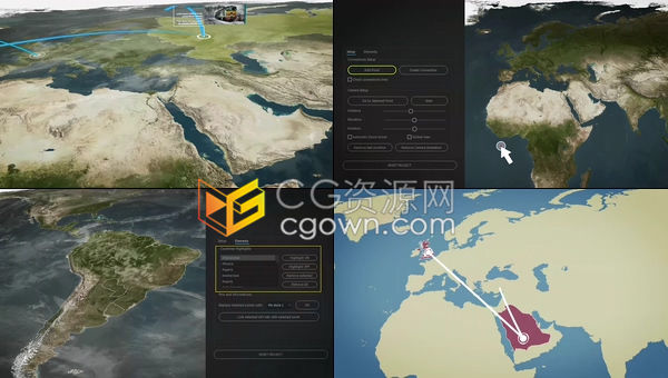 地球地图连线世界连接国家地区线路动画呼叫指示线工具V2.1AE模板+AE脚本
