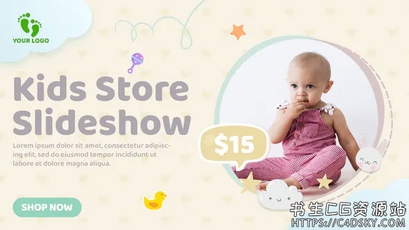 AE模板-可爱卡通元素装饰儿童商品广告宣传展示Kids Store / Fashion sale