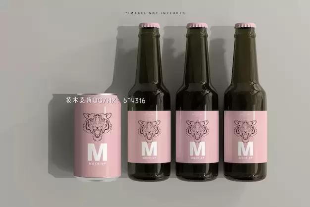 330毫升苏打水啤酒罐&玻璃瓶子样机[psd]插图