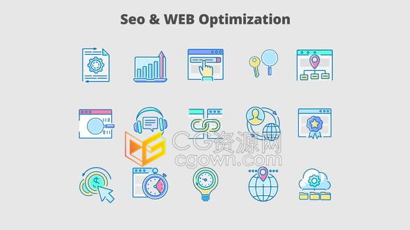 SEO搜索引擎优化网站编码数据分析响应式页面设计动画图标-AE模板